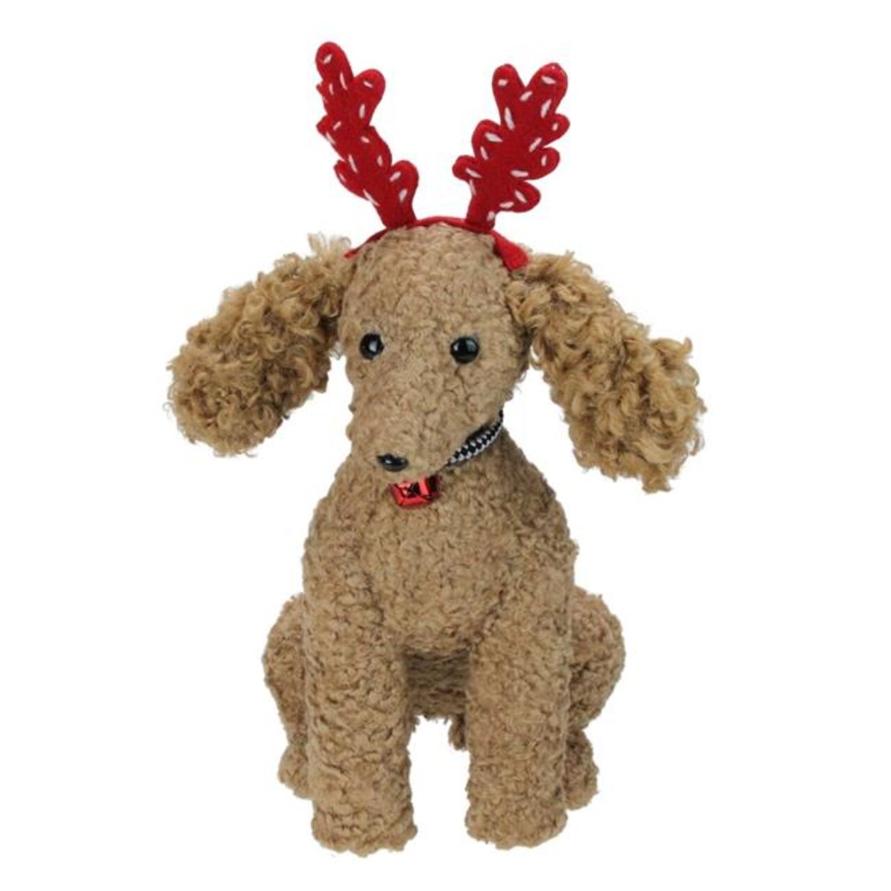 Northlight 32913485 14.5 in. Plush Tan Bichon Frise Puppy Dog with Red Antlers Christmas Decoration